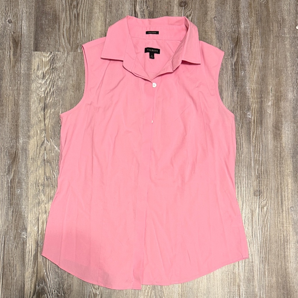 Talbots Coral-Pink Sleeveless Collared Button Placket Top